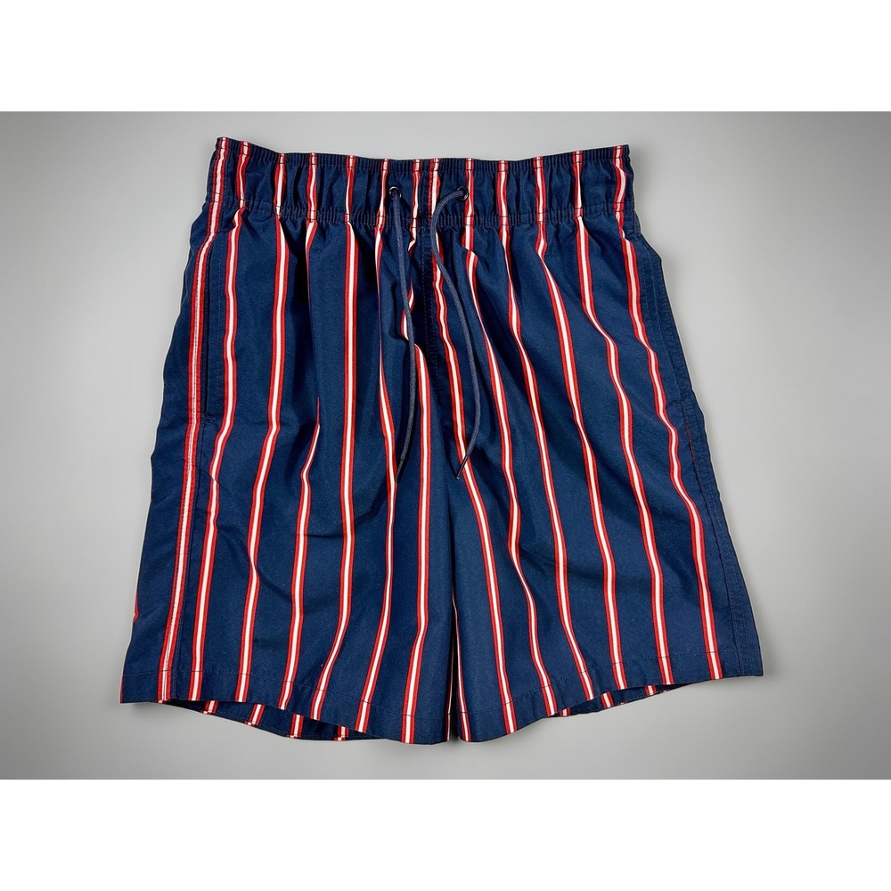H&M Swim Trunks Mens Small Navy Blue Red Striped Excellent‎ Beach Shorts